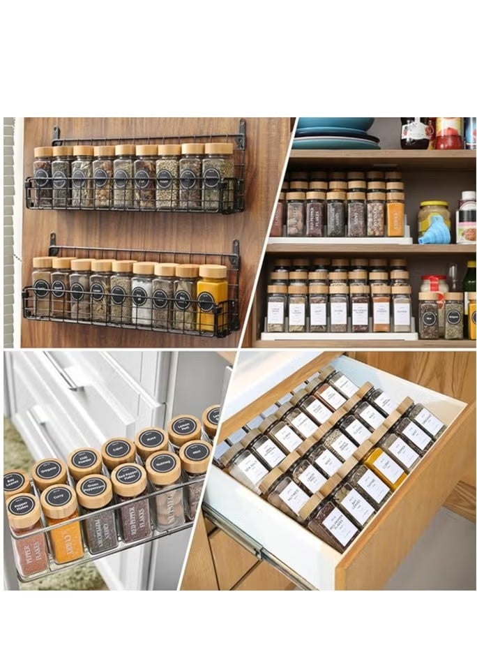 24 قطعة من برطمانات التوابل الزجاجية الفارغة توابل مربعة للاعشاب والتوابل لتخزين وتنظيم المطبخ بالأغطية وقمع للتعبئه وملصقات باللغه العربية والانجيليزية - Image 3